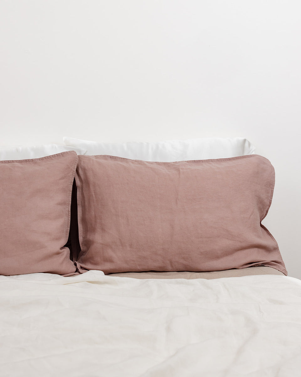 FRENCH LINEN PILLOWCASE PAIR ROSE PINK Silk Magnolia